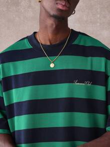 SUMWON Áo thun Retro Beverly Hills Athletic Club Summer Streetwear có họa tiết sọc cỡ lớn Bộ sưu tập Rodeo Drive Giải trí Thường ngày Cổ điển Thoải mái - màu xanh lá - Xem 2