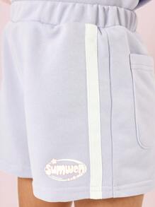 SUMWON 青少年夏季运动套装 健身房锻炼运动服 休闲田径训练 活力夏季休闲装 - 紫色 - 查看 6