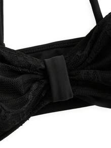 Swim Oasis 3pcs/Set Removable Simple Lace Bandeau Swimsuit Set, Elegant Outfit For Summer Beach Vacation - Black - View 9