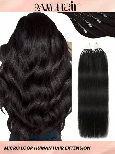 50股微链接发真人发 NC# 自然黑色微环接发丝滑直发微珠接发女士