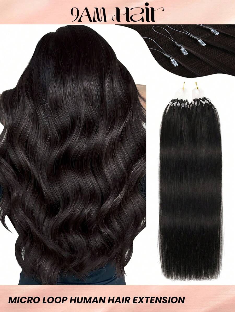 50股微链接发真人发 NC# 自然黑色微环接发丝滑直发微珠接发女士