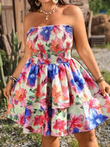 Breezaya Plus Size Women's Strapless Dress, Casual Chinese Style Vacation Dress Suitable For Party, Gathering, Street Wear, St. Patrick's Day, Easter, Valentine's Day, Thanksgiving, Christmas, Comfortable, Versatile, Flattering, Fashionable Spring & Summer