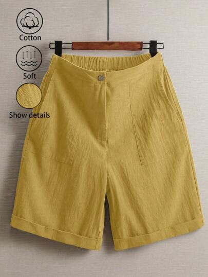 EMERY ROSE Women's Casual Solid Color Loose Button-Up Shorts