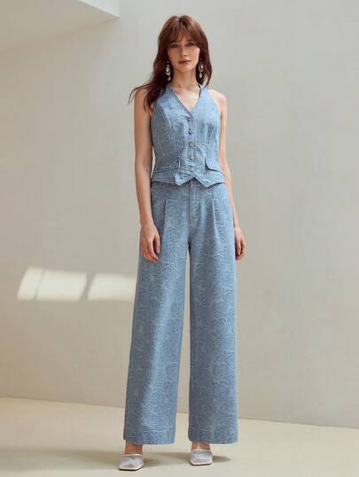 MOTF STUDIO 提花阔腿牛仔裤