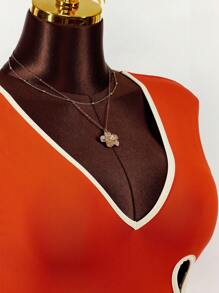 Amplova Women's Laser Cutout V-Neck Sleeveless Top, Summer - Orange - View 8