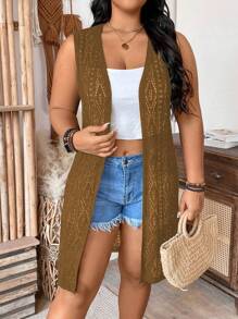 Breezaya Cardigã Sem Mangas de Cor Sólida com Frente Aberta, Minimalista e Prático de Múltiplas Funções, Plus Size