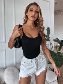 SHEIN SXY Summer Black Scoop Neck Suspender Tight Vuxen Bodysuit - Svart - Visa 3