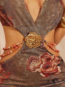 Hauture Floral Print Halter Neck Dress