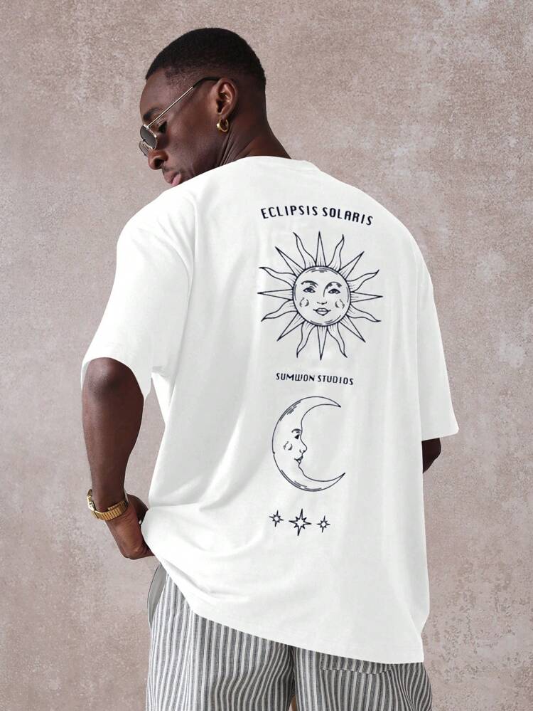 Oversized Streetwear Graphic T-Shirt Sun Moon Stars Print
