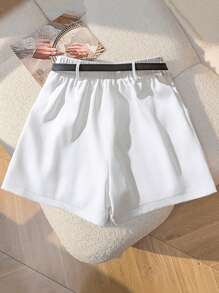 GlowEve Women's White Patch Pocket Belted Wide Leg Shorts
