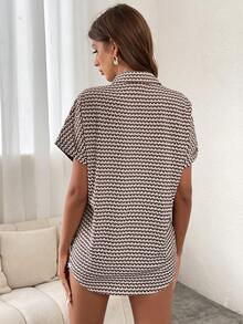 Serisse Allover Print Batwing Sleeve Shirt,Short Sleeve Tops Summer Casual - Multicolor - View 2