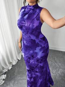 Elenzga Floral Print High Neck Sleeveless Dress, High Waisted Slimming Vintage Chic Midi Dress, Elegant Ruffled Waist Belted Maxi A-Line Floral Dress, French Holiday Casual Long Dress, Summer New Vacation Belted Long Dress, Knitted Floral Print Dress