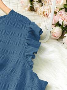 EMERY ROSE Robe casual sans manches à volants et couleur unie pour grandes tailles - Bleu canard - Voir 4