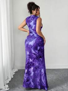 Elenzga Floral Print High Neck Sleeveless Dress, High Waisted Slimming Vintage Chic Midi Dress, Elegant Ruffled Waist Belted Maxi A-Line Floral Dress, French Holiday Casual Long Dress, Summer New Vacation Belted Long Dress, Knitted Floral Print Dress