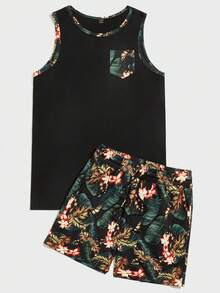 Ensemble débardeur et short imprimé tropical décontracté grande taille pour hommes EASEVO - Multicolore - Voir 1
