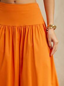 L'Amorae Falda larga de verano tipo línea A de color naranja sólido para vacaciones y playa con abertura lateral, verano, vacaciones, 4 de julio, playa - Naranja - Ver 2