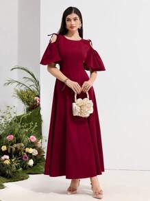 Modelyn Abito da donna con maniche a volant per vacanze romantiche - Rosso - Visualizzare 4