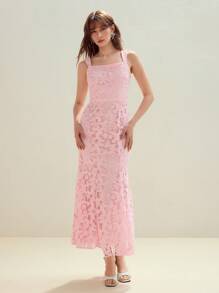 MOTF STUDIO GUIPURE LACE MERMAID DRESS - Pink - View 5