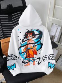 1 件青少年男孩休闲运动学院街头时尚包背卡通涂鸦图案白色连帽运动衫适合返校适合生日派对、晚会、表演、婚礼、洗礼、开幕式日常适合日常使用适合上学适合旅行适合运动适合春、夏、秋、冬四季