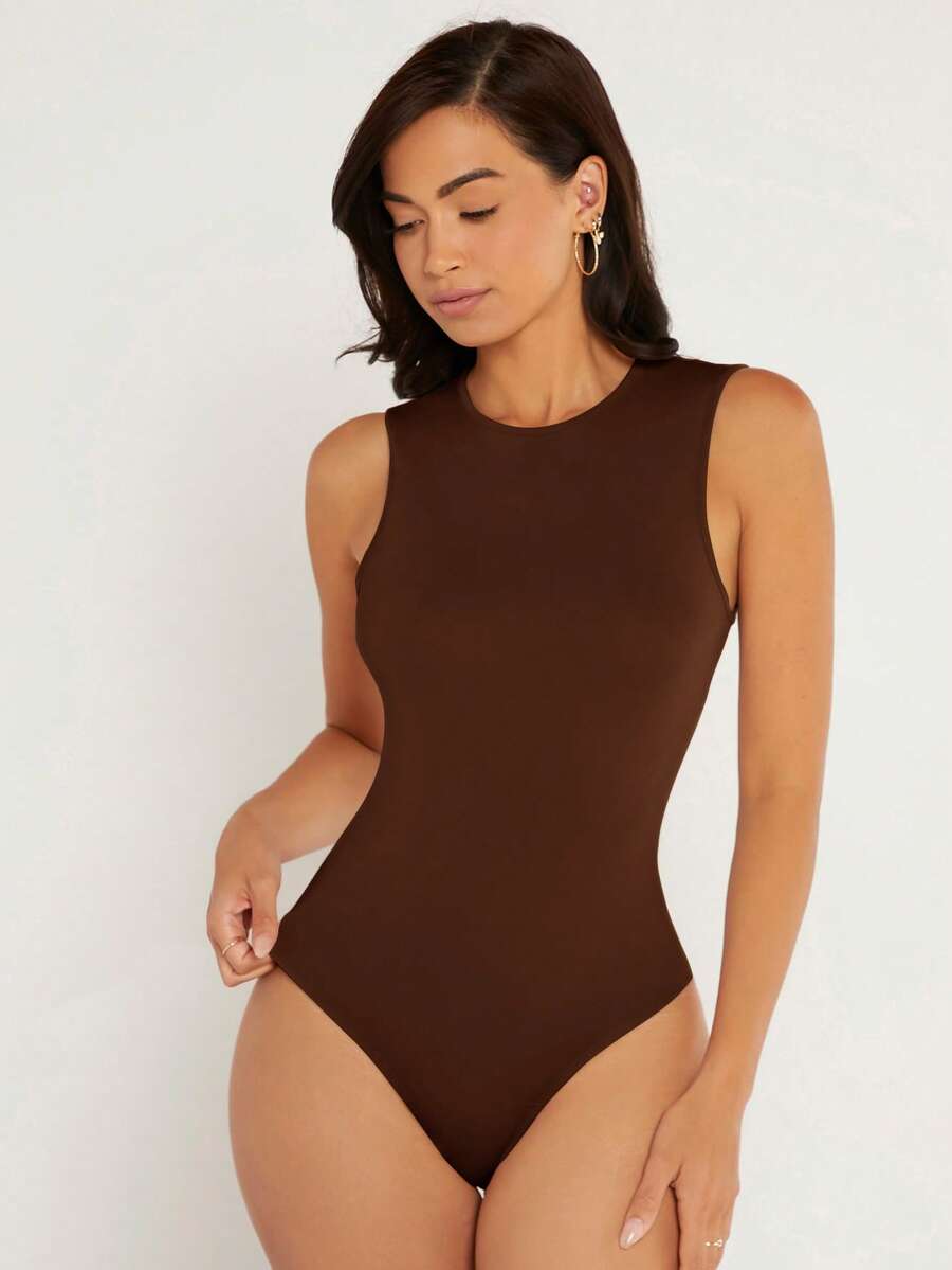 SHEIN BASICS Body tank de cuello redondo - Café integral - Ver 1