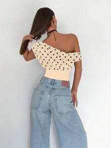 Siren Gaze Top corto asimétrico de mujer con estampado de lunares para verano y vacaciones - Albaricoque - Ver 2