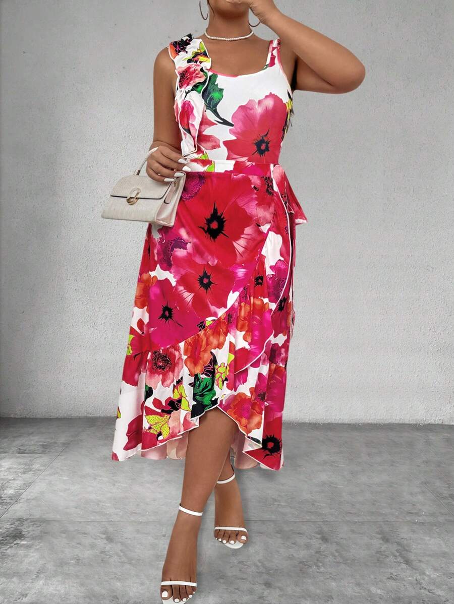 SHEIN Clasi Plus Size 2szt/zestaw Top i spódnica Camisole, modne na lato - Wielokolorowe - Zobacz 1