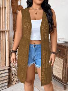 Breezaya Cardigã Sem Mangas de Cor Sólida com Frente Aberta, Minimalista e Prático de Múltiplas Funções, Plus Size