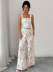 Rafferiza 夏季休闲度假浪漫花卉印花阔腿连体裤