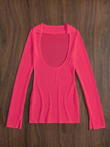 Swim Basics New Summer Women's Sexy Deep-V Cover-Up Featuring A Unique Rose-Pink Mesh Fabric.Swimsuits For Woman.Vacation Outfits Women. - Hot Pink - View 5