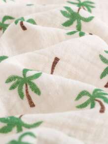 Cozy Pixies Peto de niño bebé con estampado de árbol de coco de dibujos animados, de cuello redondo y sin mangas, shorts, casual y versátil