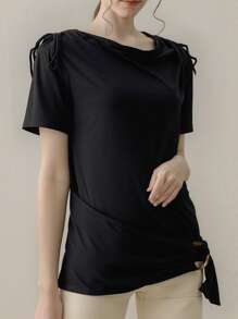 T-Shirt casual à manches courtes, col rond, ample et de couleur unie, pour femme, pour l'été