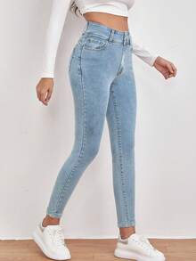 EMERY ROSE High Waist Slant Pocket Skinny Black Jeans - Light Wash - View 5