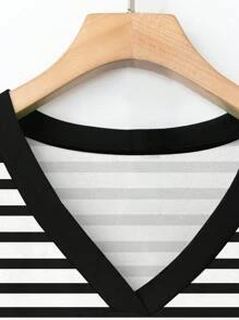 EMERY ROSE Plus Size Women's Casual Striped Print V-Neck Loose Bat Wing T-Shirt, Summer Suitable For Going Out - Multicolor - View 5