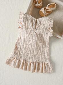 Cozy Pixies Baby Girl Solid Color Round Neck Sleeveless Casual Versatile Dress - Apricot - View 2