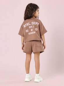 SUMWON Athletic Department Division Girls Coordinates Set Two Piece Casual Sports Training School Outfit Fall Winter Spring Streetwear - Brown - View 1