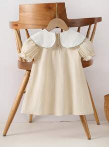 Souflis Souflis Baby Girls Floral Embroidery Smocked Collar Short Sleeve Dress - Beige - View 2