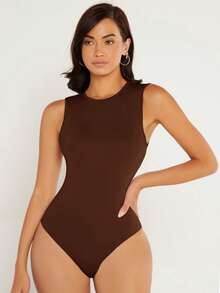 SHEIN BASICS Body tank de cuello redondo - Café integral - Ver 5