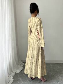 Yasmyna 女式碎花编织长袖荷叶边系带阿拉伯风格连衣裙 - 黃色 - 查看 2