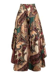 EMERY ROSE Plus Size Women Loose Paisley Print Asymmetric Hem Wide Leg Pants Fall Cloth For Women - Multicolor - View 7