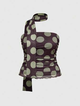 ROMWE Avant Parte superior corta con bloques de color de lunares retro de vacaciones siciliana estilo Y2K para mujer de talla grande