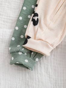 SHEIN 2pcs/Set Newborn Baby Girl Cute Pink Polka Dot Long Sleeve Romper Outfit Set, Autumn/Winter