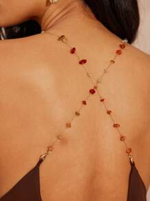 Hauture 女士性感夏日度假雪纺棕色宝石链细节裹身长裙 - 棕色 - 查看 6