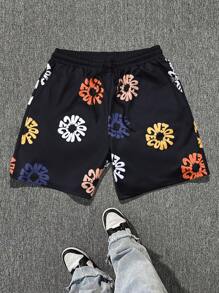 Manfinity LEGND Shorts casuales diarios sueltos con cordón y bolsillos estampados para hombre de talla grande