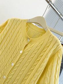 Pariaura New Design Sense Solid Color Cable Knit Casual Cardigan For Women