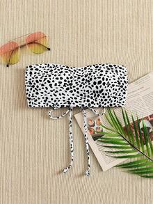 Swim Vcay Summer Beach Dalmatian Pattern Bandeau Bikini Top - Black and White - View 5