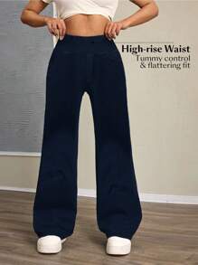 SHEIN SXY Women's High Waist Wide Leg Loose Casual Versatile Jeans - Dark Wash - View 6