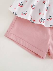 Cozy Pixies Baby Girl Floral Print Cap Sleeve Top And Elastic Waist Shorts 2 Pieces Set