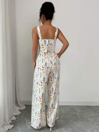 Rafferiza 夏季休闲度假浪漫花卉印花阔腿连体裤