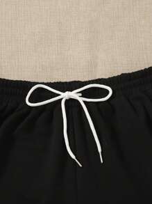 Comfortcana 2pcs Drawstring Waist Contrast Binding Track Shorts - Multicolor - View 3