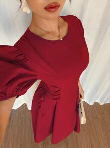 Elenzga Vestido elegante y romántico para vacaciones, ajustado a la cintura, con volantes, mangas abultadas y hombros descubiertos, de color azul francés, para bodas de verano de 2025